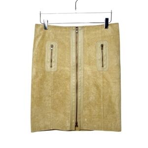Vintage BEBE Y2K 90s 100%Suede Leather Zip Front Womens’s Pencil Skirt Sz 6